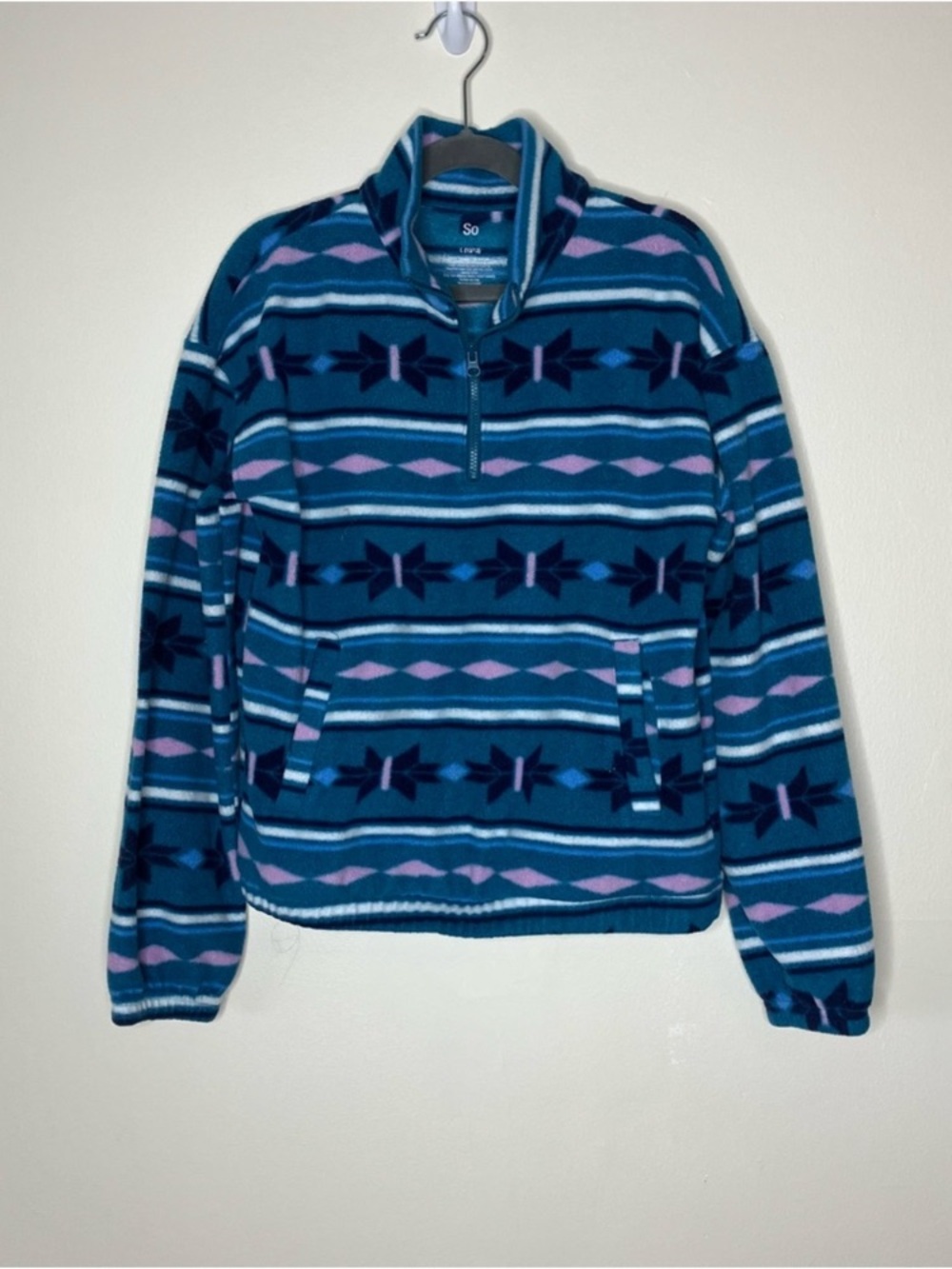 SO girls teal southwestern western design 1/4 zip fleece pullover L 10/12